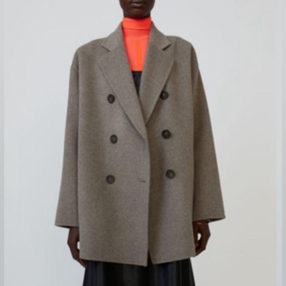 Acne Studios Odine Double Breasted Wool Coat Grey Melange US 6/EU 36 NWT